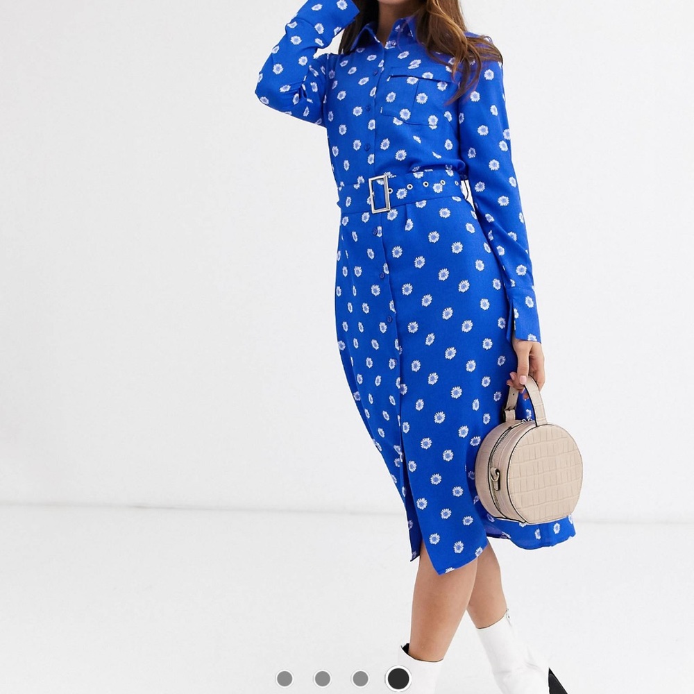 Sunflower Royal Blue MIDI Shirt Dress with long sleeves
